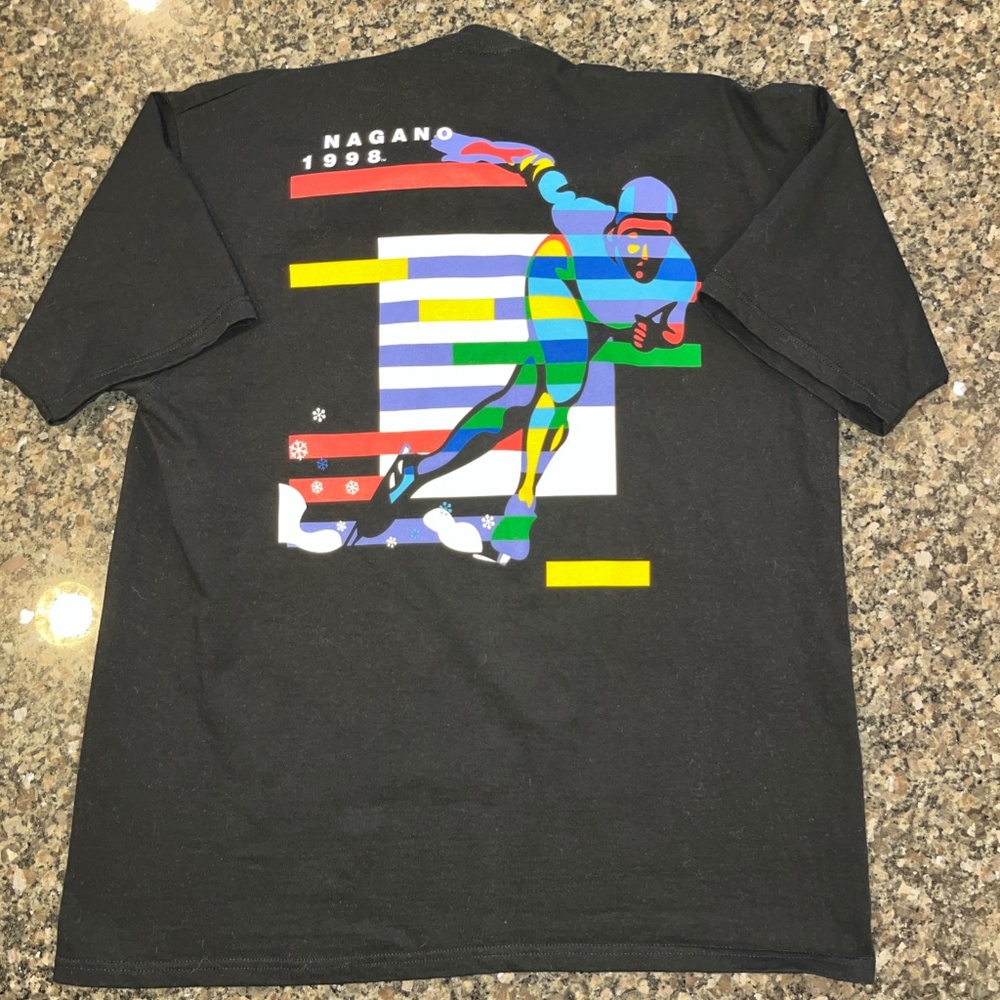 Vintage IBM Sponsor Nagano Olympics T-Shirt Double Sided XL Speed Skater Logo